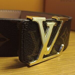 Louis Vuitton (GOLD) (BLACK) (SILVER) 33-35 Size Monogram Leather Belt & BOX